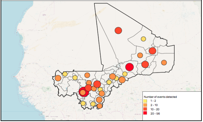 Visualization of the drought events found from the online news article analysis